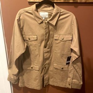 NWT LUCKY BRAND MEN'S FOUR POCKET UTILITY MILITARY JACKET KHAKI TAN SIZE LARGE